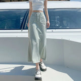 Toloer 2024 New Vintage High-Waisted Denim Skirt Female Medium Long A-Line Hip Fishtail Skirt-Outfit