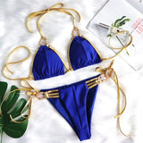 Toloer New Gold Strap Sexy Backless Bikini Crystal Diamond Swimsuit