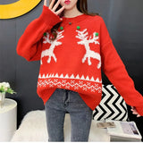 Women Clothing Knitted Hairball Deer Snowflake O-Neck Warm Thick Pullovers Flower Sweater Loose Tops Tide