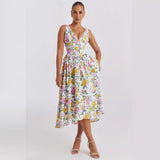 Summer New Temperament V-Neck Collar Waistless Sleeveless Dress Crumumped Holiday Dress Long