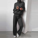 Turtleneck Tracksuit Suit Female Autumn Solid Casual Tops Pullovers Long Sleeve Long Pants Two Piece Sets Homewear