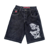 Selling Popular Style Y2K Hip Hop Original Dormitory Gothic Style Funny Style Printed Denim Shorts For Men-Outfit