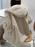 classic oversize jacket with hood made of imitation