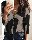 Independent Station Fashion Printed Zipper Long-Sleeved New Casual Blouse-Outfit