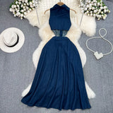 Collar Claved Open Waist Thin Sleeveless Single Buckle A Word Open Fork Denim Dress Casual