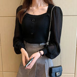 Bubble Sleeves Women's Long Sleeve Spring New Square Collar Knitted Shirt Dress Jacket Coat Jacket