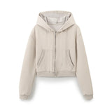 Women's Casual Sports Suit Spring Big Pocket Hooded Long Sleeve Zipper Repair Short-Sized Tidaught Rope