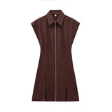 Zipper Wide-Fold Short Dress 2025 Summer Temperament Casual Sleeveless A-Word