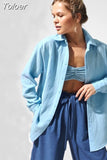 Cotton Shirts Office Lady Lady Long Sleeve Loose Tops Crepe 2023 Women's Spring Summer Shirts Comfortable