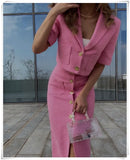 Solid Short Sleeve Tweed Jacket Coat With Pockets Spring Fashion Chic Crop Tops 2022 Women Uniform Outfit Ropa