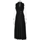 Buttoned Vest And Pleated Midi Skirt Two Piece Set-Outfit