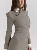 Plaid Buttoned Collar Long Sleeve Mini Dress-Outfit