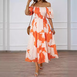 Elegant Printing Shoulder Bubble Sleeve Fashion Dress In