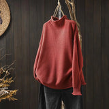 Literary And Art Retro Semi-High-Collar Sweater Women Loose Large Plate Type 2025 Autumn And Winter Casual Knitted Bottom