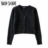 Bold Shade Knitting Casual 90s Vintage Cardigans V-Neck Button Long Sleeve Crop Sweaters Women Fashion Indie Style Clothes