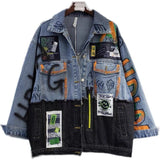 Cloth Stitching Denim Mid-length Jacket-Outfit