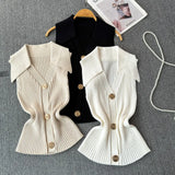Fragrant Knitted Vest Women's Summer Thin Design Sense Niche POLO Collar Thin Short Chic Hanging Neck