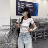 Toloer Color Short-Sleeved T-Shirt Women 2024 Summer New Slim Show Thin And Versatile Short Shoulder Students Pure Color Top