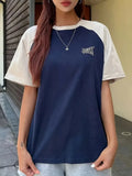 retro letter print top with raglan