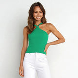 Toloer Summer New Sexy Hot Girl Hanging Neck Sling Vest Slim Knit Female Top-Outfit