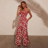 New Women's High-Waisted Holiday Flower Print Slings Jumpsuit