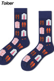 Man Personality Printing Stamp Watch Coffee Beans Menswear Pattern Fashion Socks Casual Ventilation Cotton
