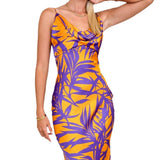 Spring-Summer Women's New Dress Purple Printed V-Necked Dresses For Sexy High-Rise