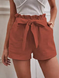 2025 Summer Women's Loose Flax Leisure Shorts Pocket Solid Colored High-Rise Broad
