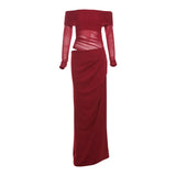 2025 New Women's Temperament Sexy Shoulder Mesh Perspective Long Dress Dress