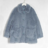 Women Sheepskin Wool Coat Ladies Winter Single Breasted Genuine Fur Outwear Jacket Oversize Warm Luxury