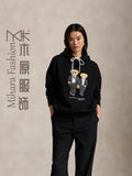 Women's Embroidered Cartoon Bear Doll Long-Sleeved Collar Knitted