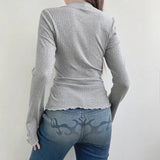 Patchwork Pleat Fungus He Long Sleeve Tee-Outfit