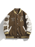 Men's Embroidery Button-Up Varsity Jacket-Outfit