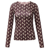 Sexy Thin Tight-fitting Fashion Moon Print Long Sleeves T-shirt 2022New Spring Summer Female Ice Silk Sunscreen