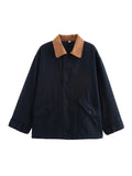 2025 New Women's Retro Casual Clip Long-Sleeved Collage Splicing Buckle Jacket