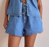 Summer Fashion Casual Sleeveless With High-Rise Women's Vests Denim Set