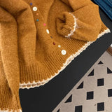 Toloer Retro Wavy Collar Color Button Design Knitted Cardigan Women Loose Soft-Creative Sweater Jacket