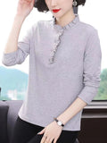 2023 New T-shirt Loose Large Short Sleeve Women's Blouse Solid Color Button Folds O-Neck Casual Fashion Tops-Outfit