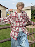 Grinding Plaid Long-Sleeved Shirt Men And Women Cleanfit Handsome Couple The Same Fried Street