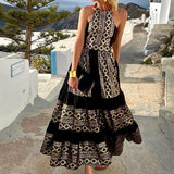 Toloer Women's Wear Summer 2023 New Print Bohemian Fashion Loose Off-The-Shoulder Dress-Outfit