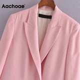 Double Breasted Pink Blazer Women Office Long Sleeve Elegant Coat With Pockets Ladies Notched Collar Jackets
