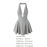 Dress Body With Bare Back Hanging Neck Dress Female Hollow Deep V-Necked Minority French Folded A-Word Mini-Skirt Dress