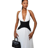 Summer New Women's Fashion Bumpy Dark V Sexy Sleeveless Hanging Neck Swing Dress Dress
