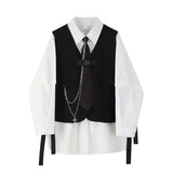 Spring Autumn Women's Two-Piece Sets Streetwear Fashion Tooling Style Vest And Solid Loose Long Sleeve Shirts Female