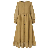 Casual Solid Puff Sleeve Ladies Kaftan Sundress ZANZEA Vintage Chiffon Dress Women 2023 Spring Ruffle Maxi Vestidos 618-1-Outfit