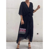 New Women's Solid Color With Long Skirt Bat Sleeve Irregular Dress