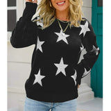 Toloer Women's Fashion Autumn And Winter New Sweater Long Sleeve Round Collar Knit Jumper Five-Pointed Star Loose Casual Women's