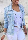 Winter Ripped Long Sleeves Denim Jean