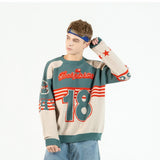 Baseball Uniform Numbers Embroidery Sweater Harajuku Retro Style Knitted Sweater Autumn And Winter Cotton Pullover