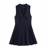Folds Lead Short Dress 2025 Summer Temperament Sleeveless Vest Style A-Word Repair